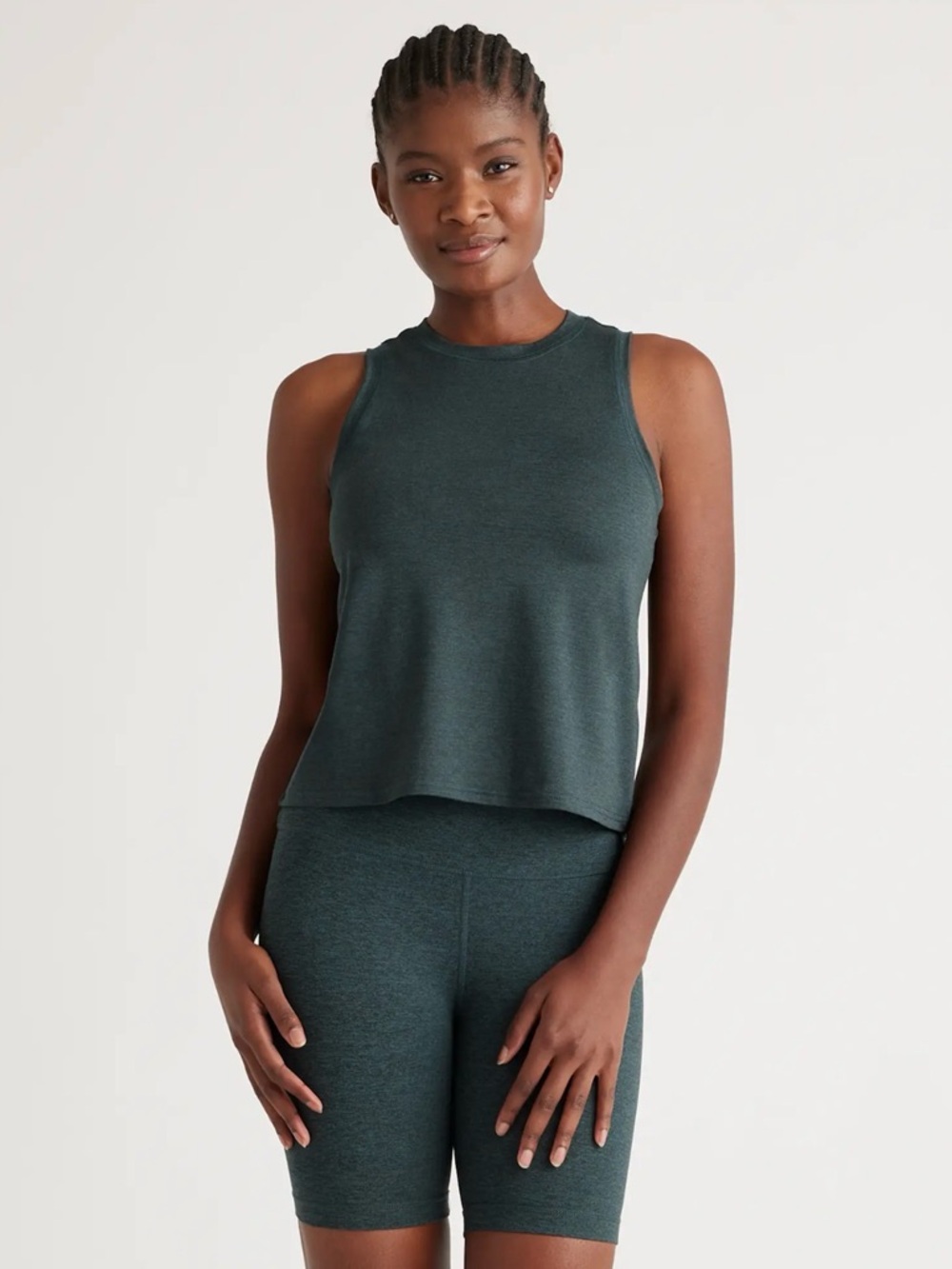 Quince Flowknit Breeze Highneck Top Heather Green